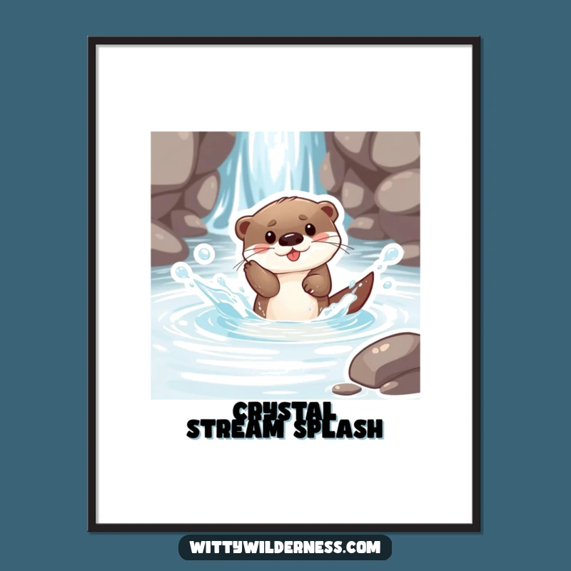 Funny Otter Pup Stream Digital Art: Lively Aquatic Scene, an Amazing Funny Gift