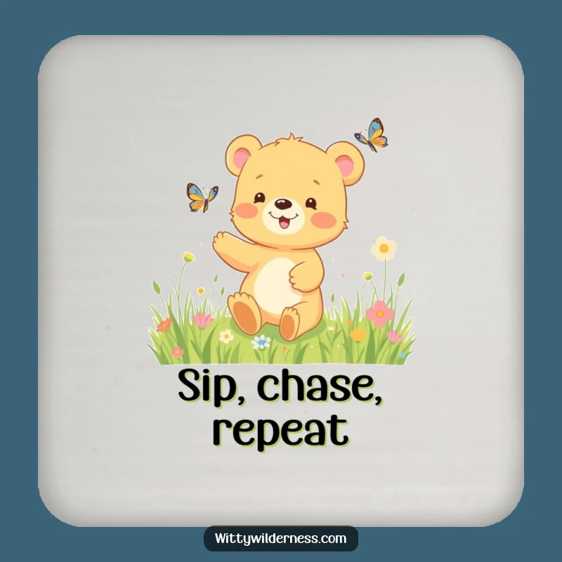Funny Bear Cub Meadow Drink Coaster: Protect Surfaces with Cute Charm, a Unique Funny Gift