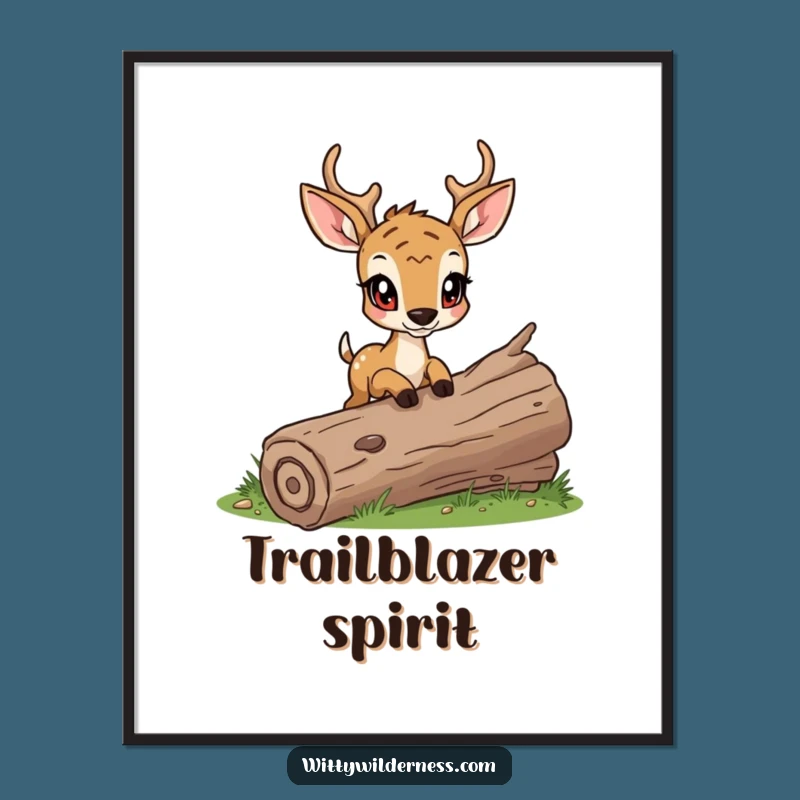 Funny Deer Poster: Determined Steps Art, Woodland Explorer Decor Gift