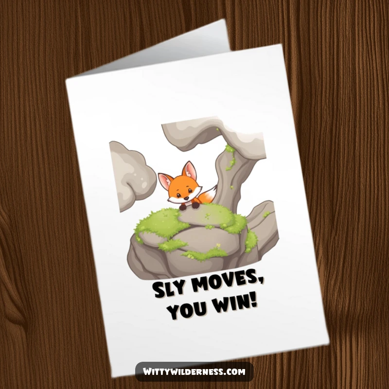 Funny Free Printable Congrats Card: A curious fox peeking from behind a rock, a witty downloadable gift