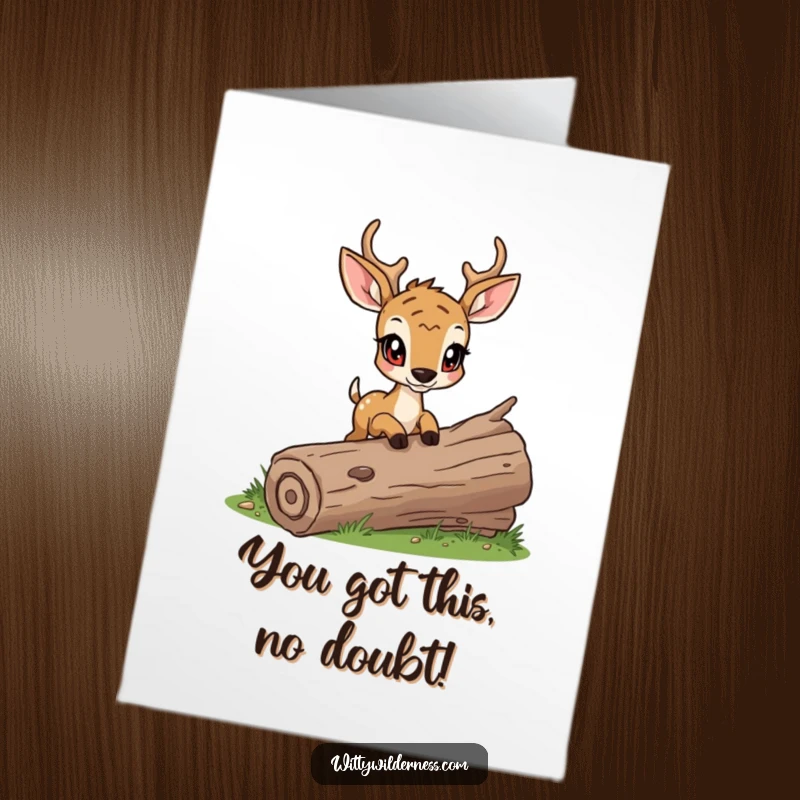 Funny Free Printable Congrats Card: A determined deer carefully crossing a log, an inspiring downloadable gift