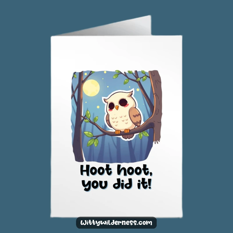 Free Printable Congrats Card: Giggling Owl, Funny Downloadable Gift for Wise Achievements