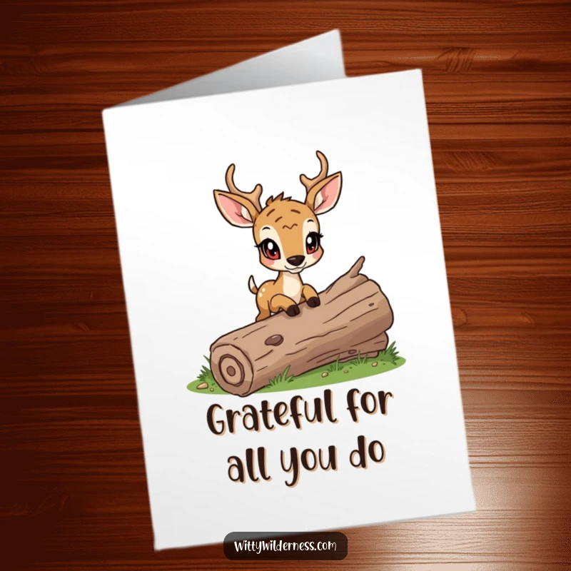 Funny Free Printable Thank You Card: A determined deer stepping over a log, a thoughtful downloadable gift